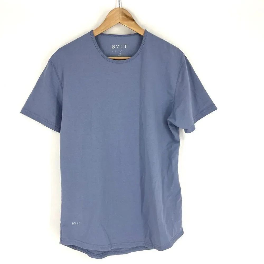 BYLT T Shirt Size Medium Mens Blue Drop Cut Crew Neck Short Sleeve Lux Tee